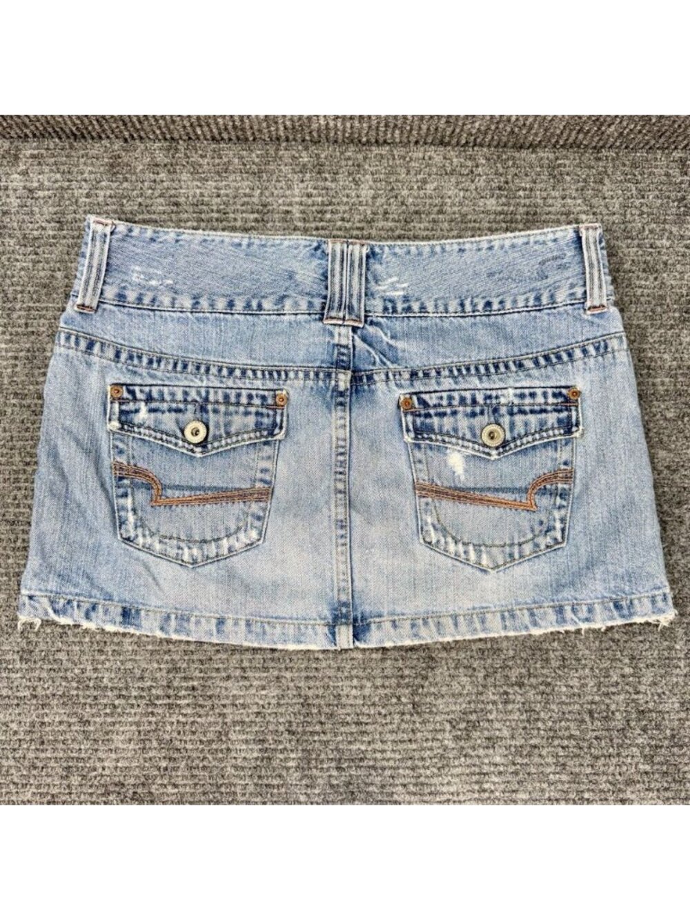 Vtg Y2K American Eagle Micro Mini Skirt Sz 8 Denim Jean Distressed Flap Pockets - Picture 2 of 7